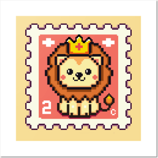 Lion postage stamp | Pixel Art | Posters and Art